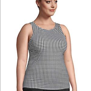 Land’s End Plus size high neck tankini black white check Various